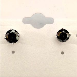 Black diamond earrings 1.5 CTW solitaire cut white gold on sterling
